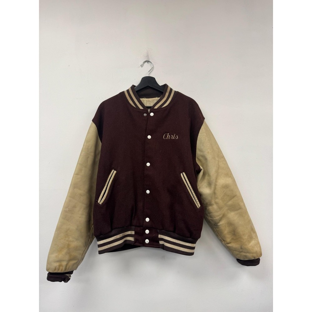Vintage Joliet Catholic Varsity Jacket Mens XL Brown Leather Letterman 90s‎